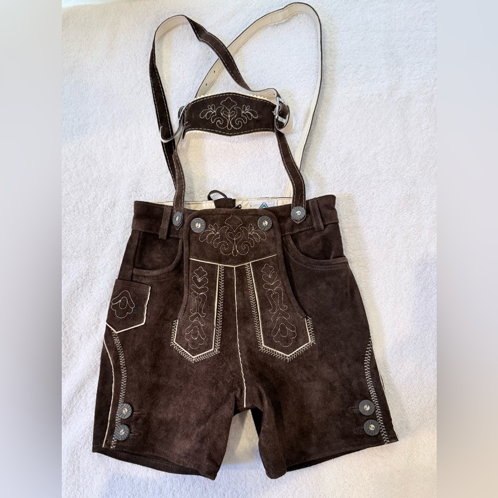 Brown Suede Kinder Lederhosen with Embroidery